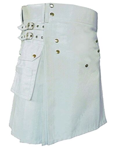 Active Mens White Cotton Utility Kilt