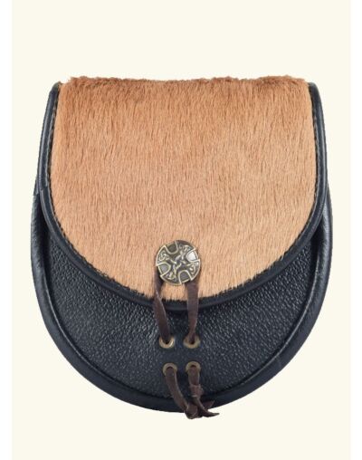Black Leather Camel Brown Bovine Fur Semi Dress Sporran