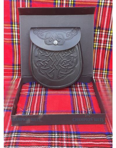 Black Leather Embossed Sporran