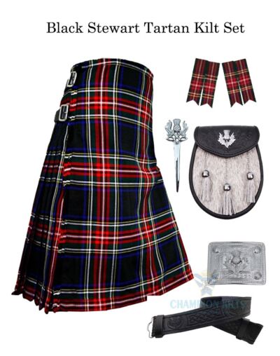 Black Stewart Tartan Kilt Set