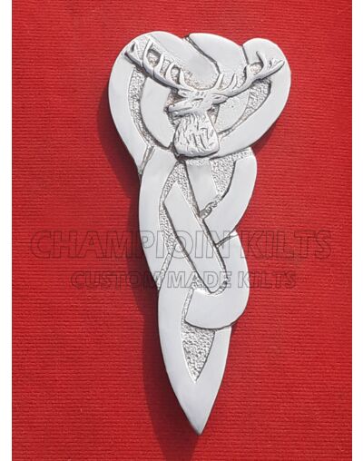 Celtic Stag Shiny Chrome Kilt Pin
