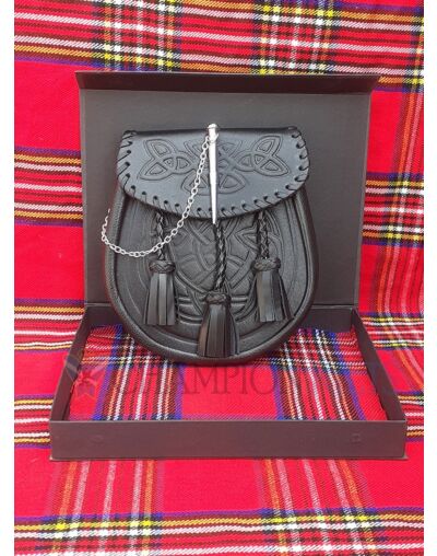 Embossed Leather Lock Black Leather Sporran