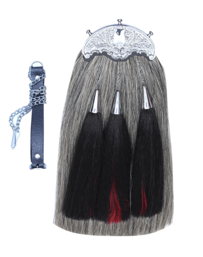 Grey Horse Hair Sporran Two Black&Red Tassels