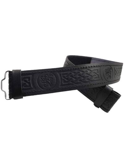 Lion Embossed Black Leather Kilt Belt