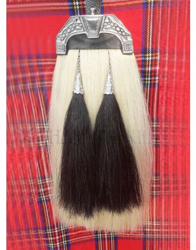 New Chrome Cantle Two Tessal White Horse Hair Sporran