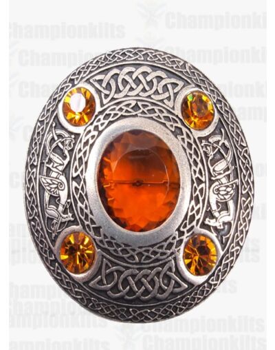 Orange Gemist Fly Plaid Brooch