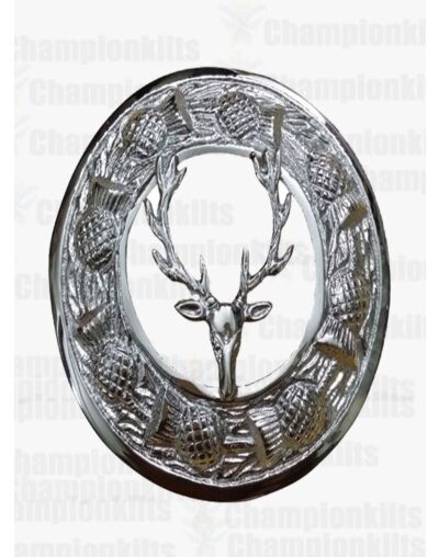 Stag Head Silver Fly Plaid Brooch