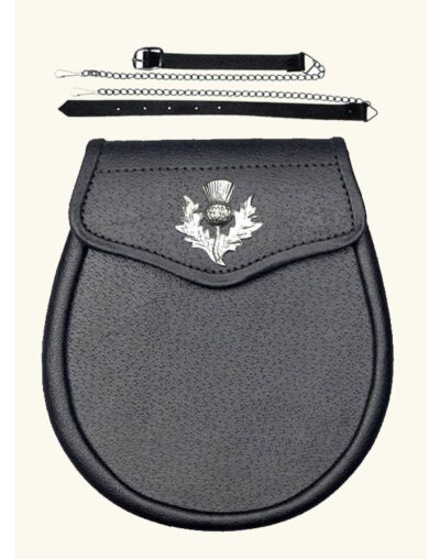 Thistle Badge Black Leather Sporran
