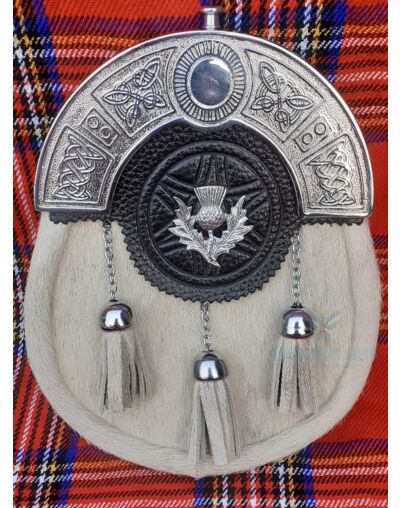 Thistle Badge White Calfskin Full Dress Sporran
