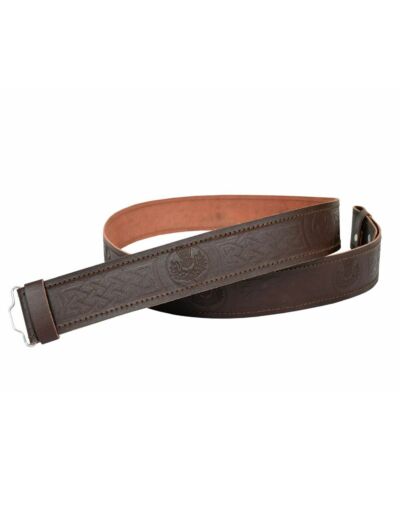 Thistle Embossed Brown Leather Kilt Belt